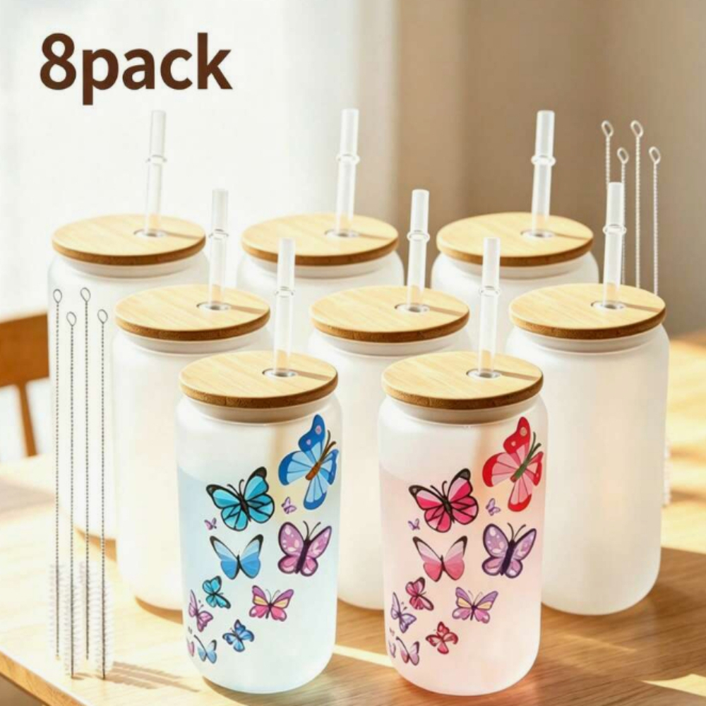 Mason Jar 8Oz - 8 Pack Sublimation Blanks Glass Cups,