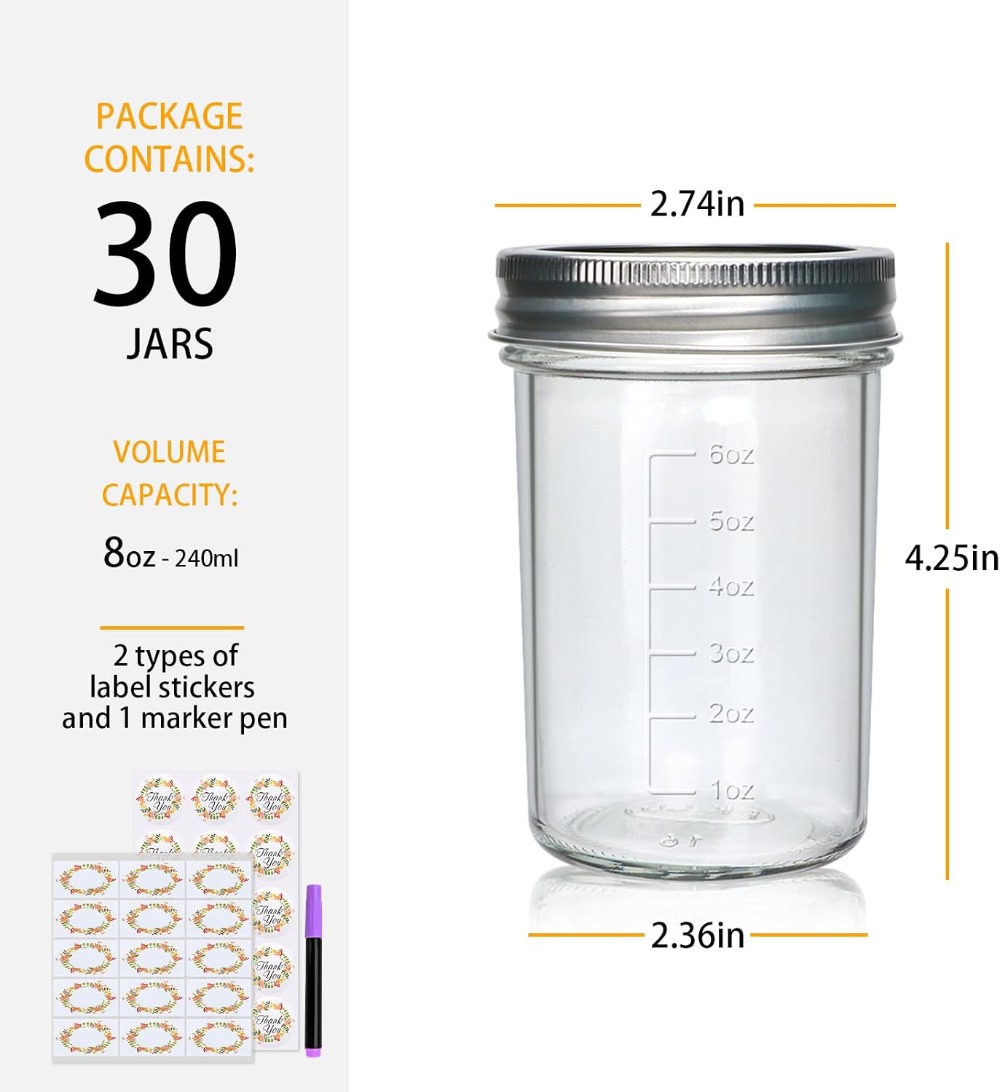 30 Pack 8 oz Mason Jars with L – Mason Jar 8Oz Bewertung und Preis
